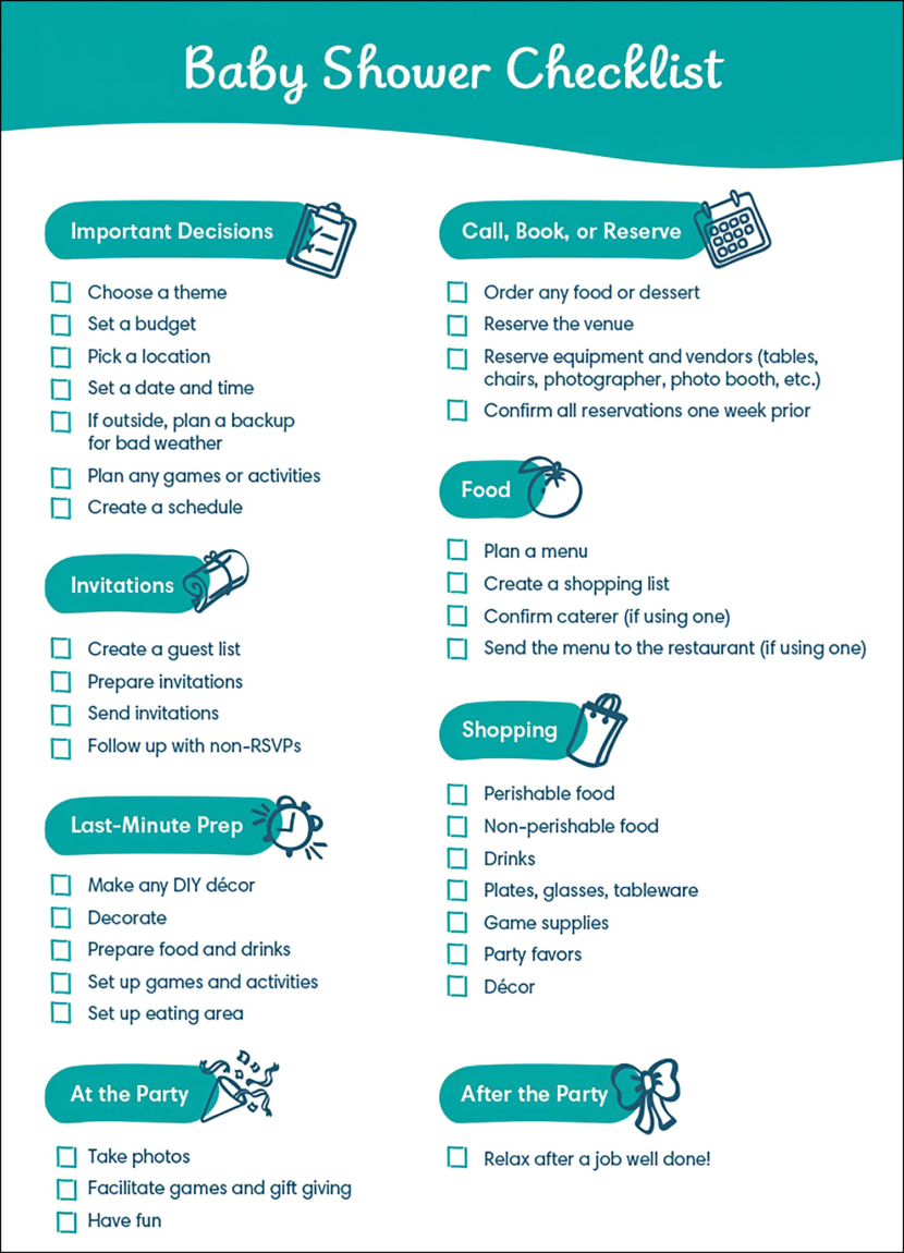 Baby shower check list