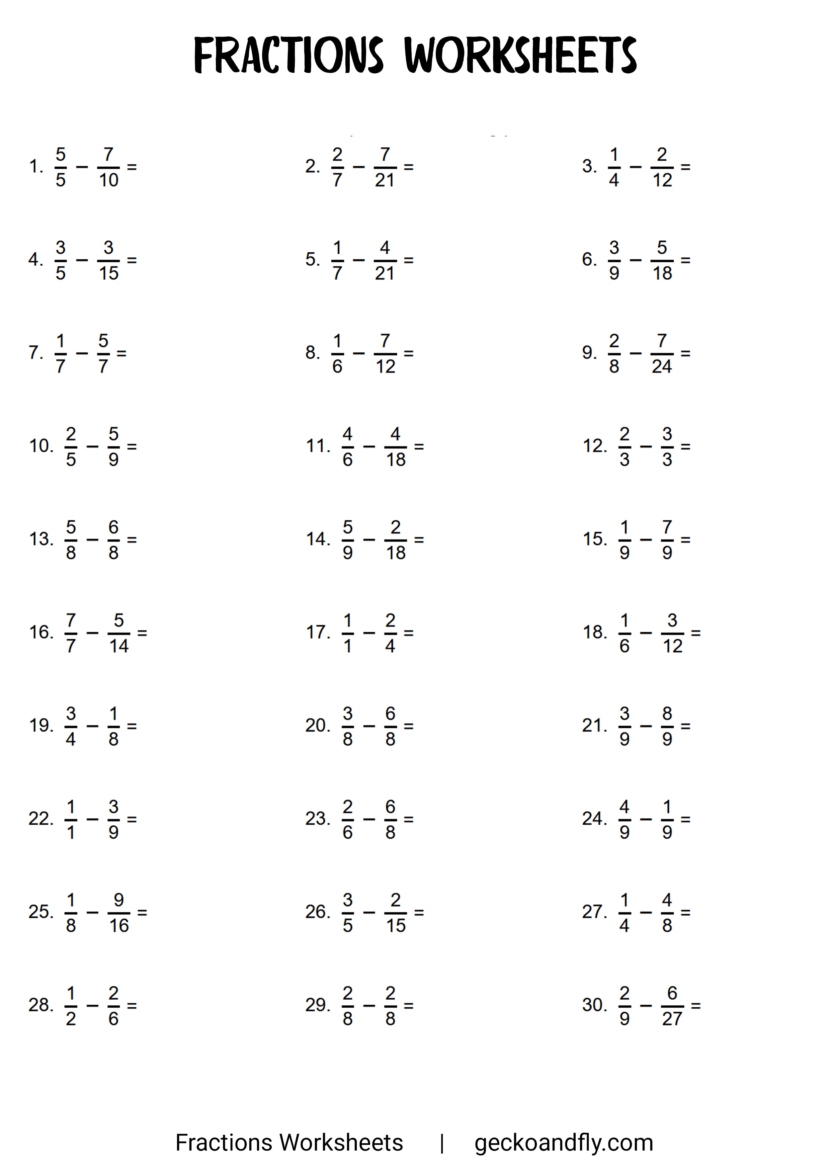 Free Printable Fractions Worksheets