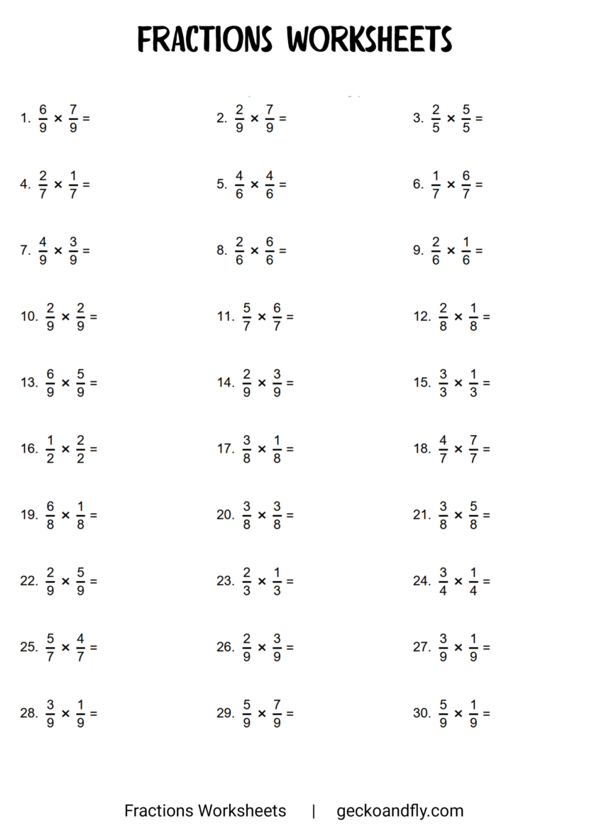 Free Printable Fractions Worksheets