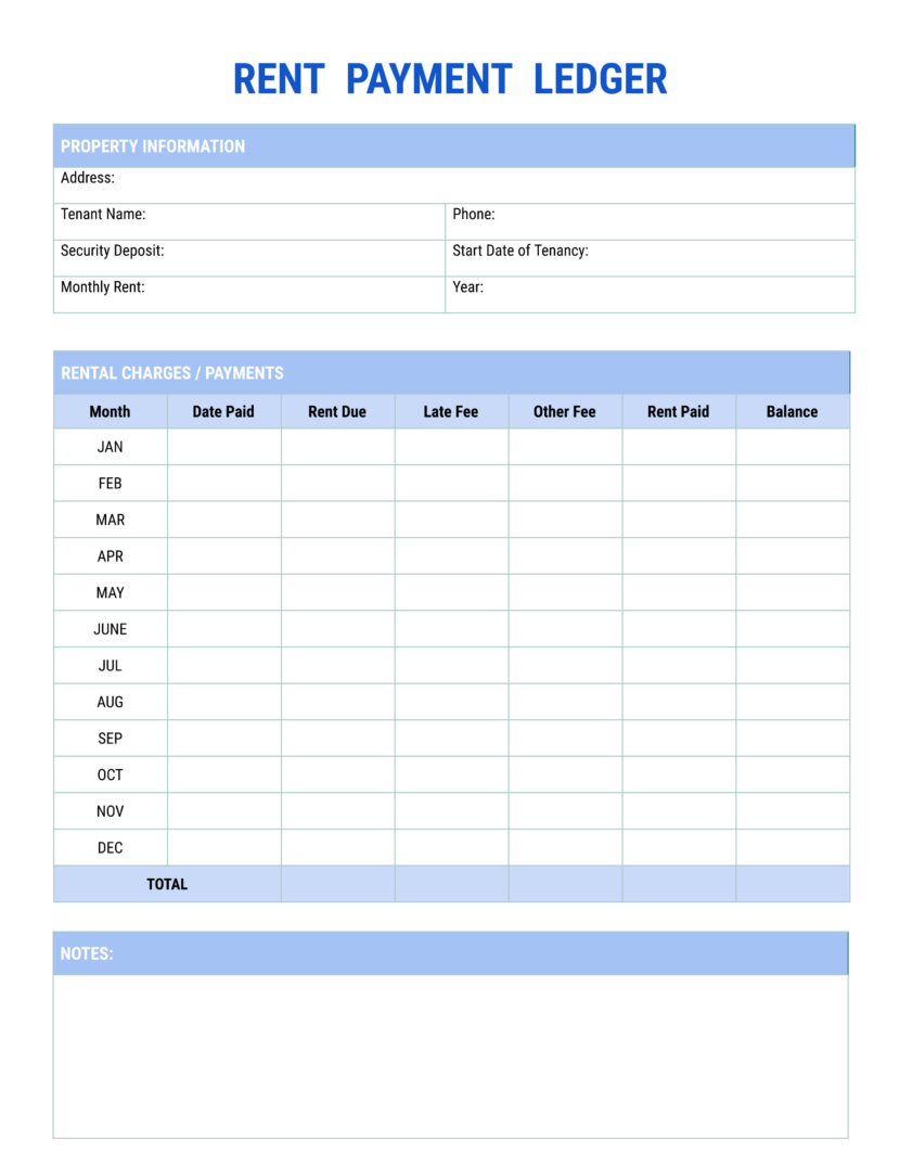 Printable Rental Ledger Template
