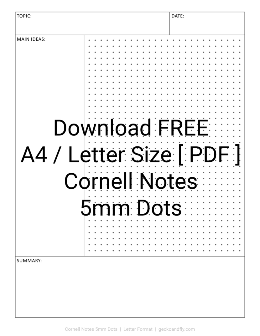 Printable Cornell Notes 5mm Dots Download PDF in A4 and Letter Format